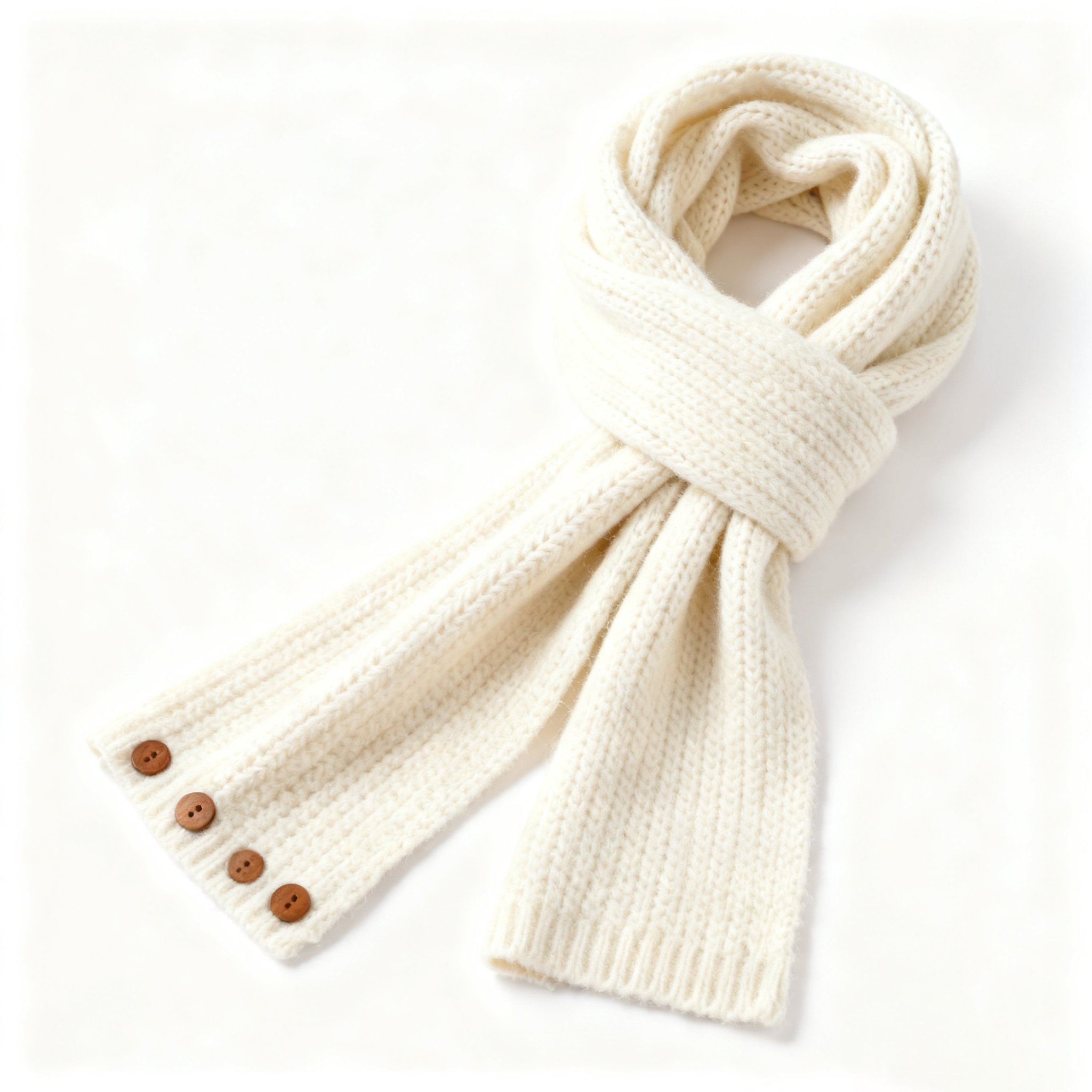 버튼 디테일이 돋보이는 머플러 클로즈업