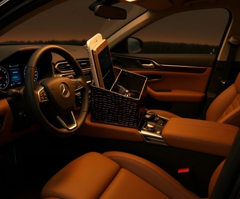 Organizador de asiento delantero con portavasos