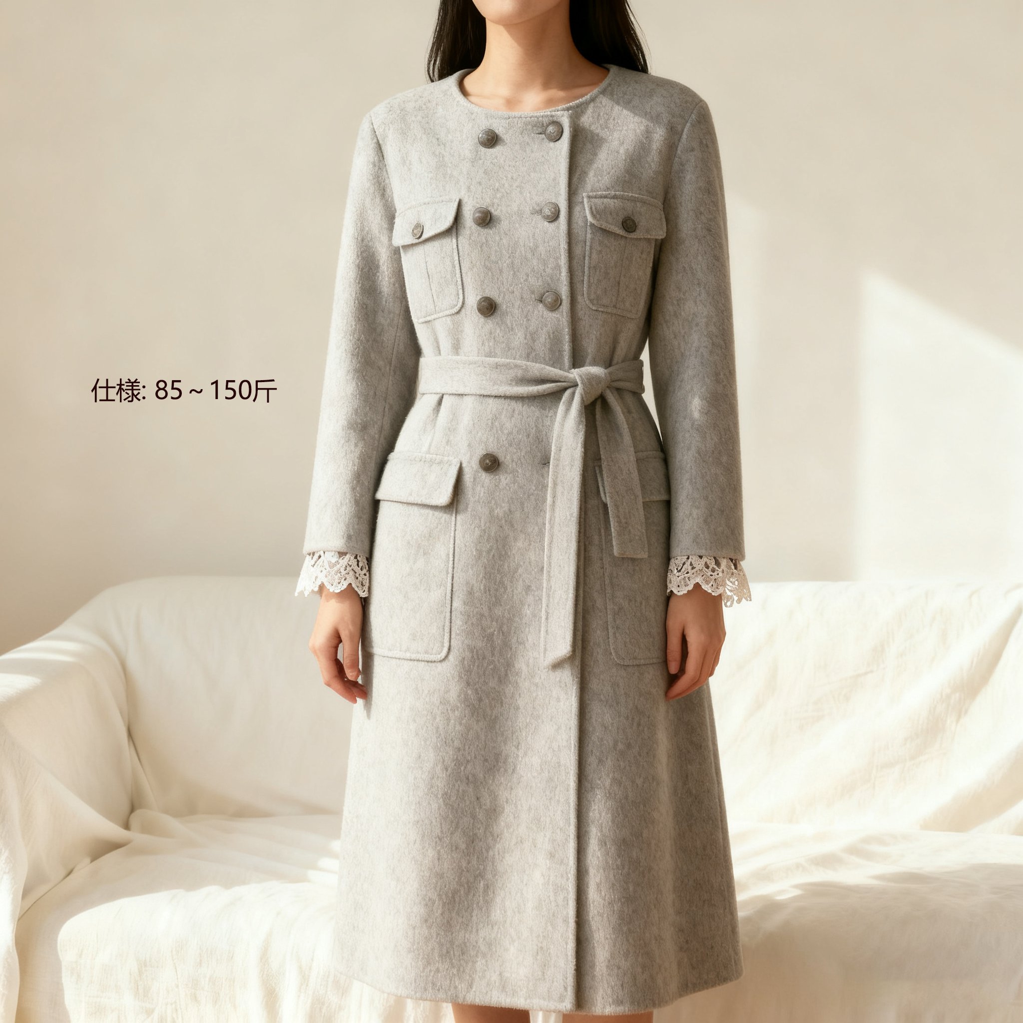 ウエストベルトでスタイルアップしたコート