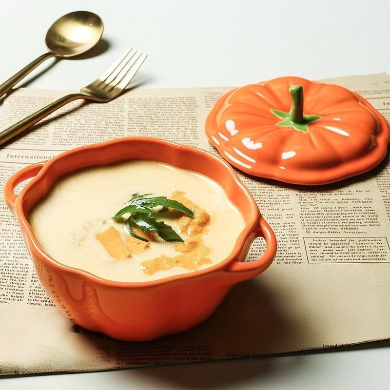 Pumpkin-Shaped Ceramic Double-Handled Bowl