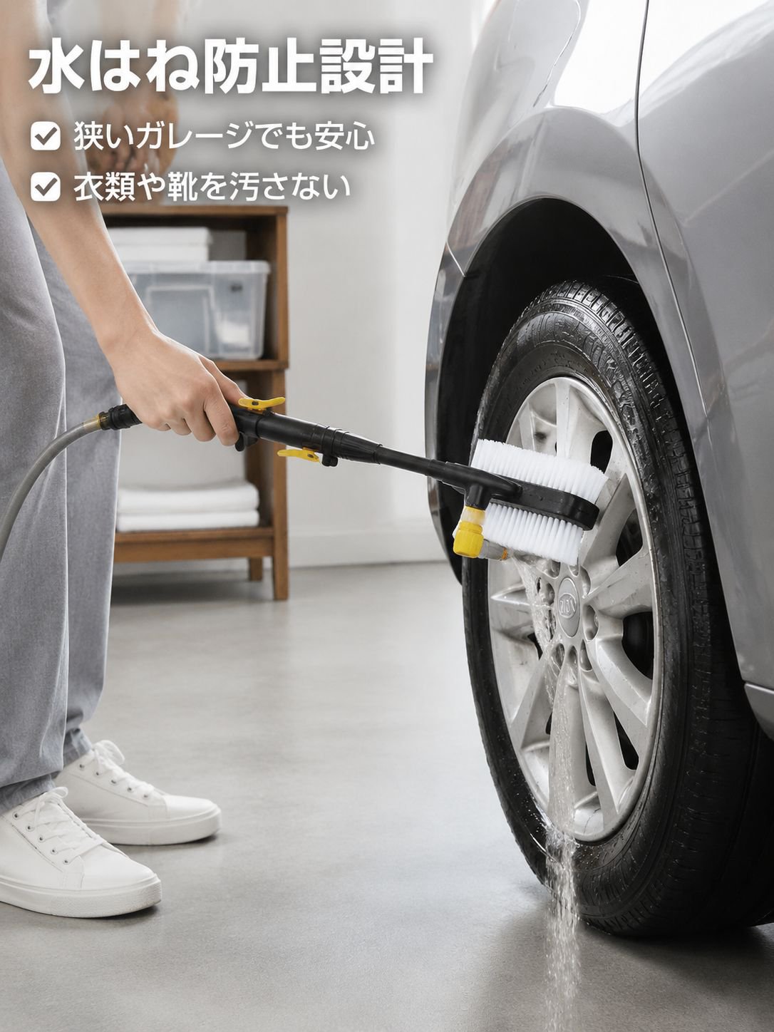 耐久性のあるロングハンドルタイヤブラシの拡大画像