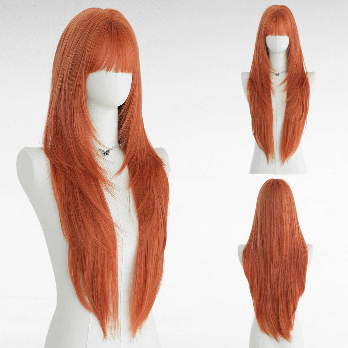 여성용 패션 긴 흑색 레이어드 풀위그, 둥근 얼굴용