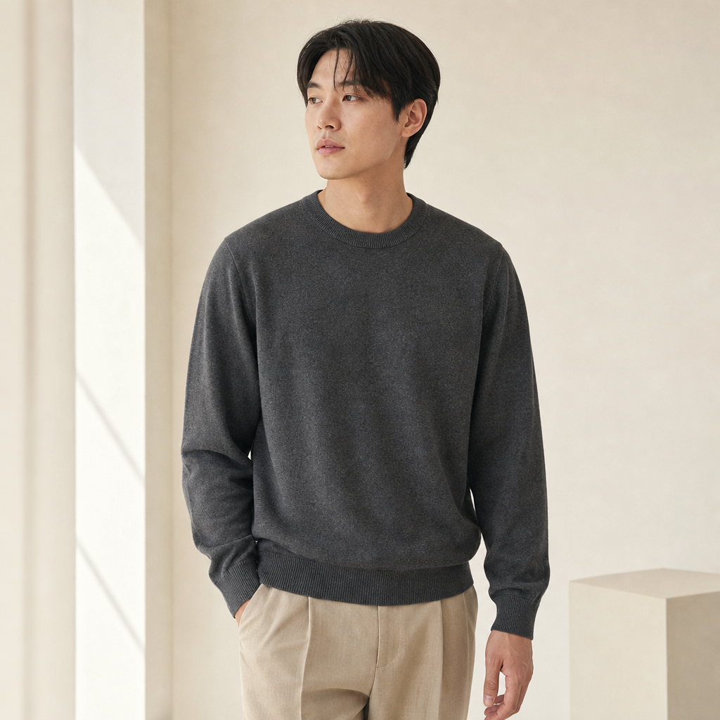 남성용 얇은 라운드넥 니트