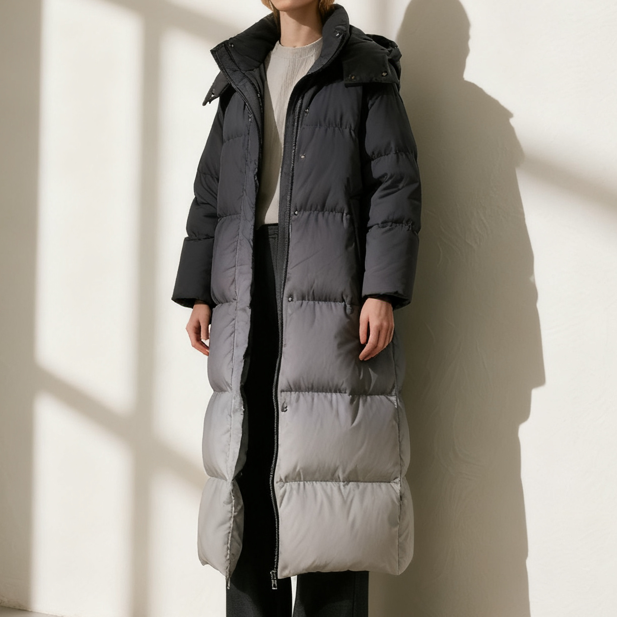 여성 롱 기장 그라데이션 다운 자켓