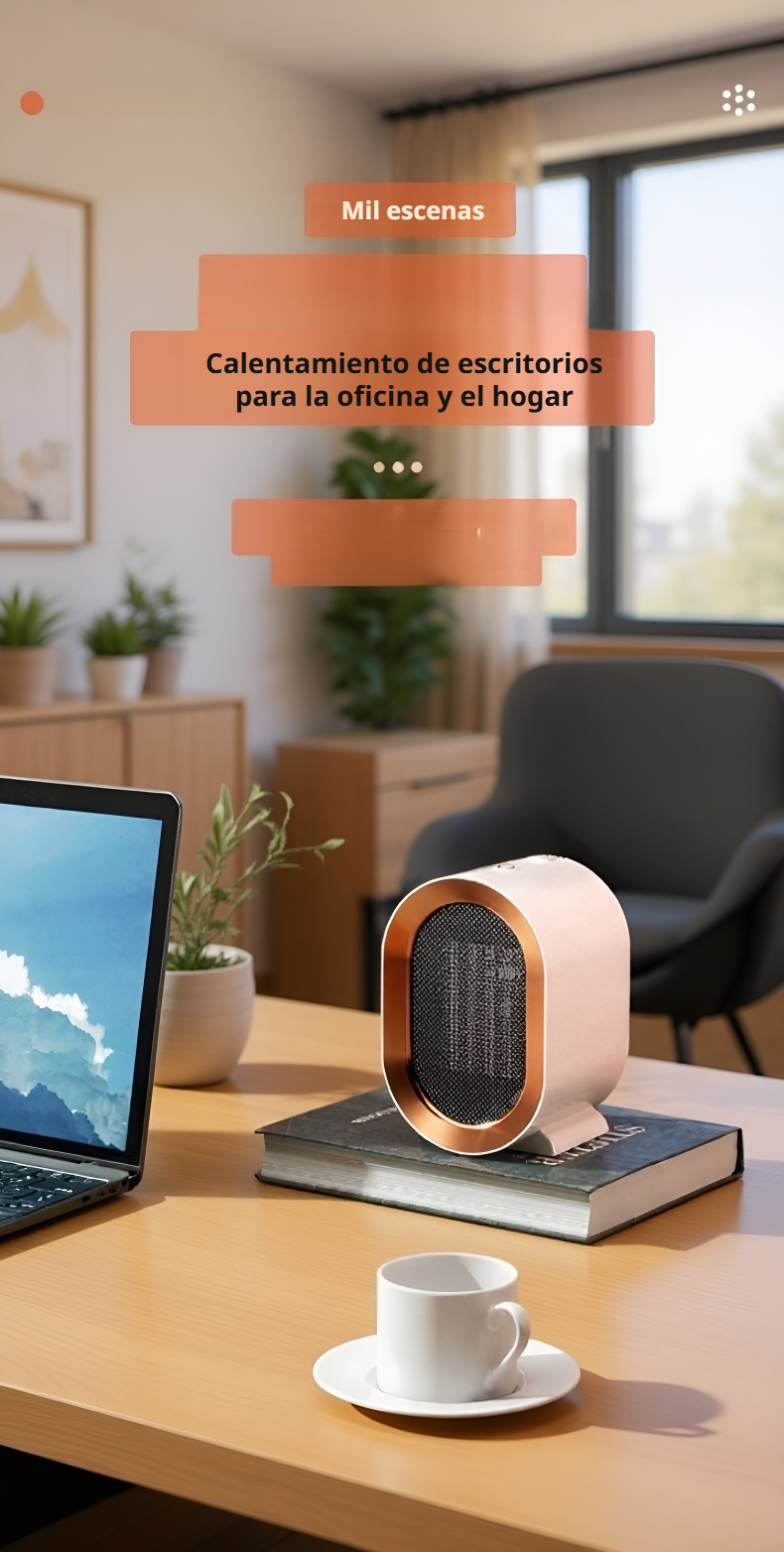 Vista lateral del calefactor eficiente en oficina pequeña