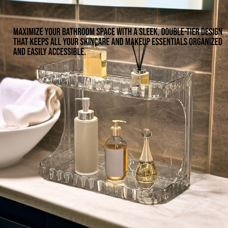 Modern Double-Tier Vanity Shelf for Bathroom – Skincare & Makeup Organizer