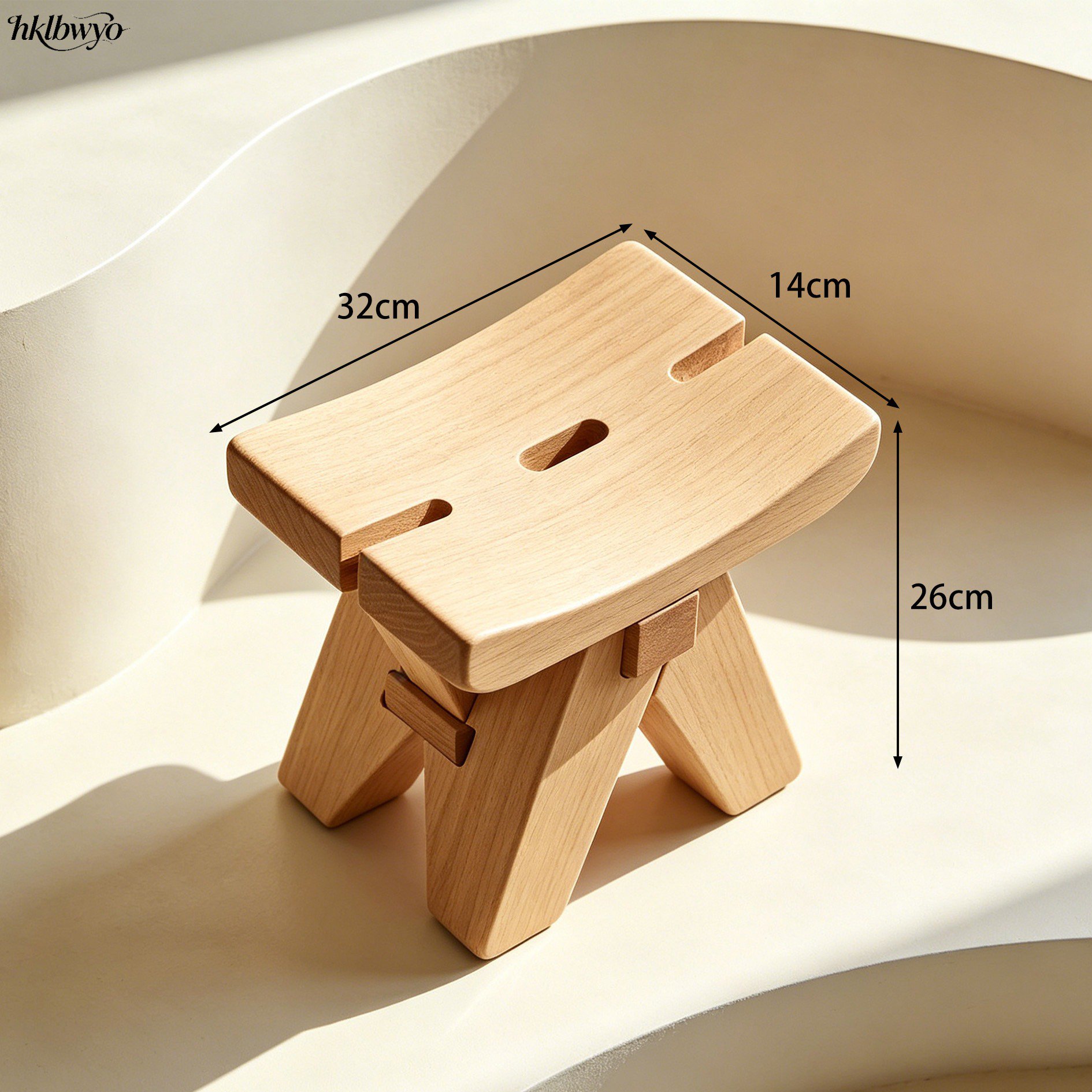 Set of 5 small stools neatly arranged in a row
