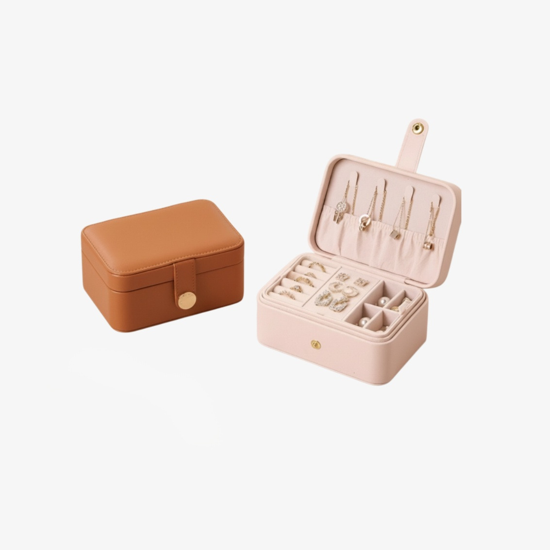 Boîte à bijoux en cuir à deux niveaux, portable