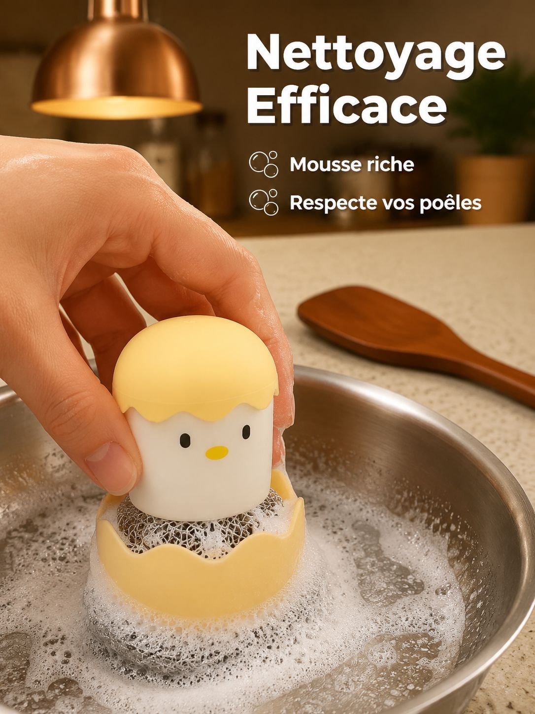 Brosse de cuisine en forme de coquille d'œuf, boule en acier inoxydable, ne s'effiloche pas