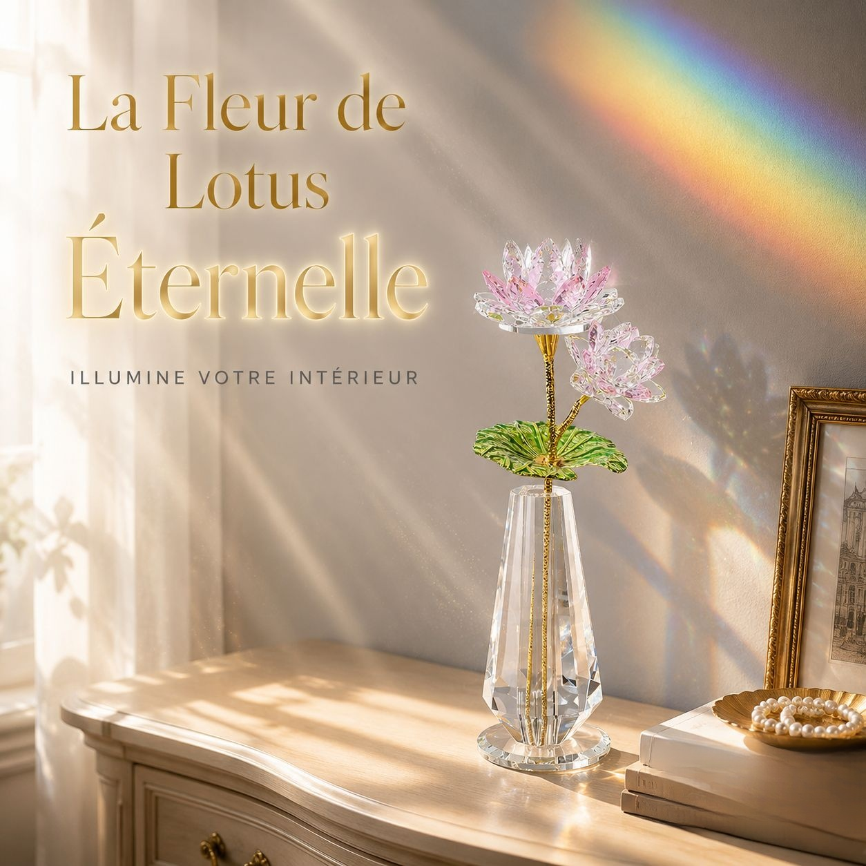 Vase ornemental lotus en cristal, fleur artificielle pour autel bouddhiste