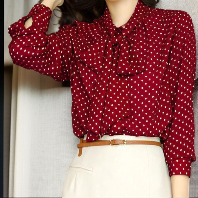 女士波點長袖襯衫