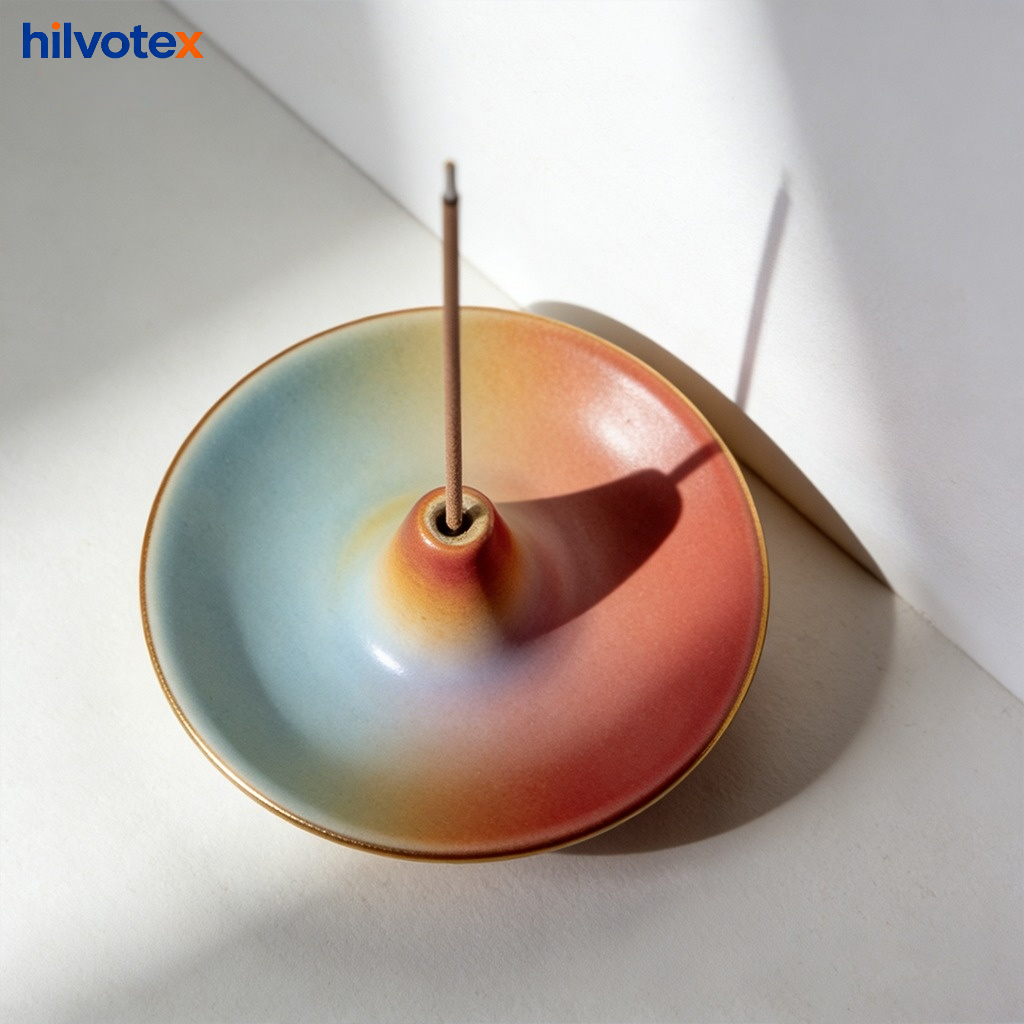 Handcrafted ceramic incense holder with incense stick