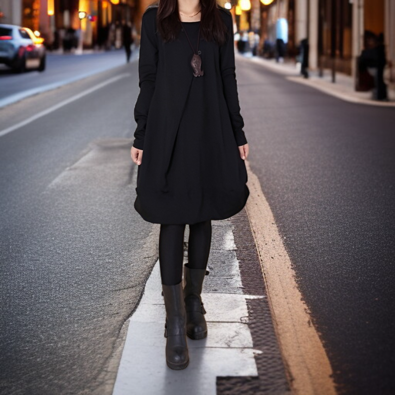 レディースプラスサイズゆったり長袖ワンピースプリーツラウンドネックゆったりワンピースレディースプラスサイズ長袖ワンピースプリーツラウンドネックゆったりワンピース