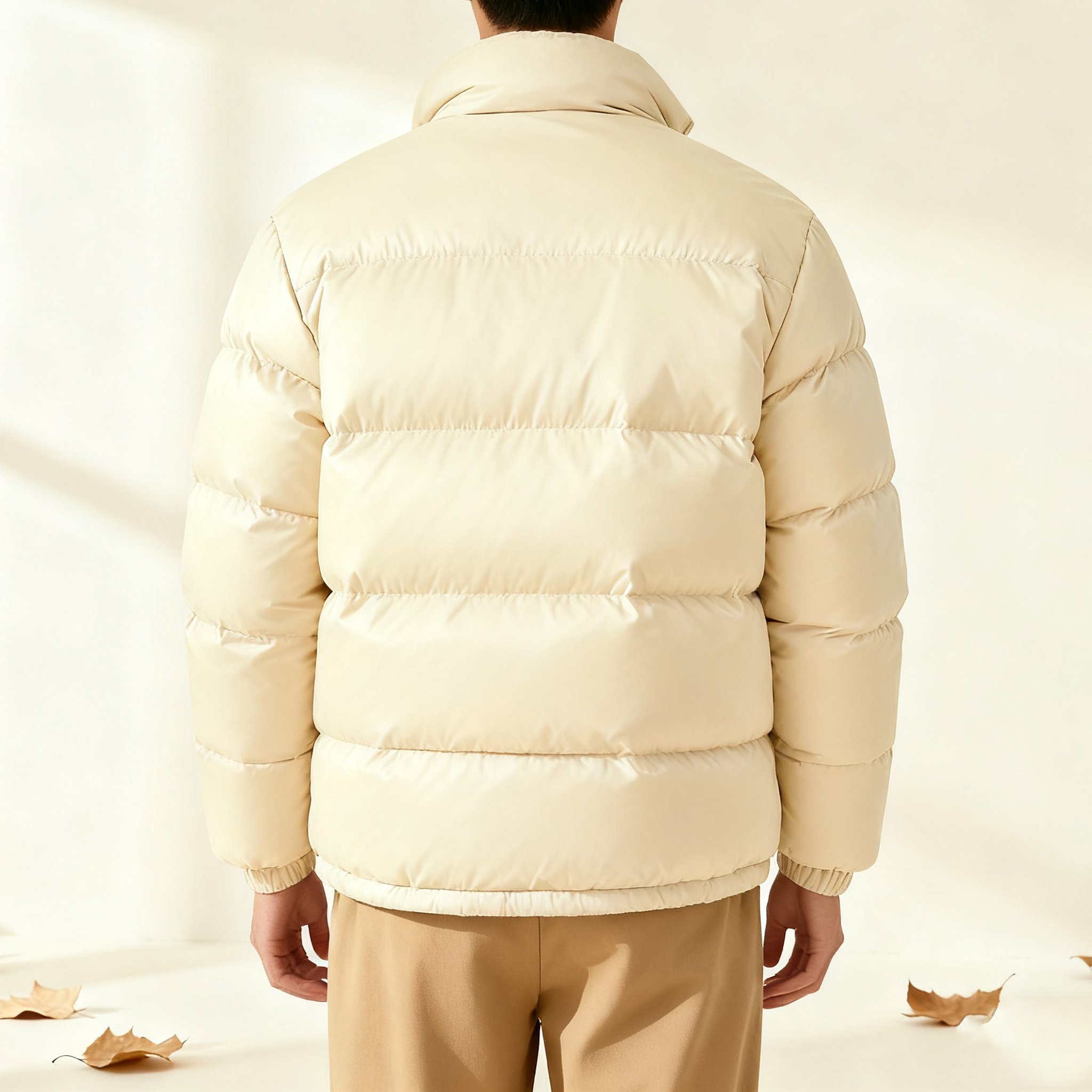  남성 베이지 기본형 숏 패딩 점퍼