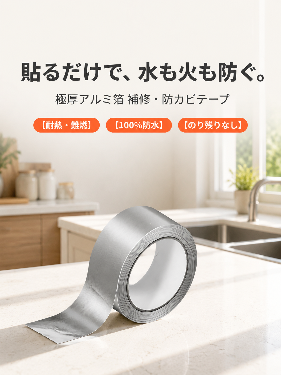 防水・防カビ・高温耐性厚手アルミ箔テープ