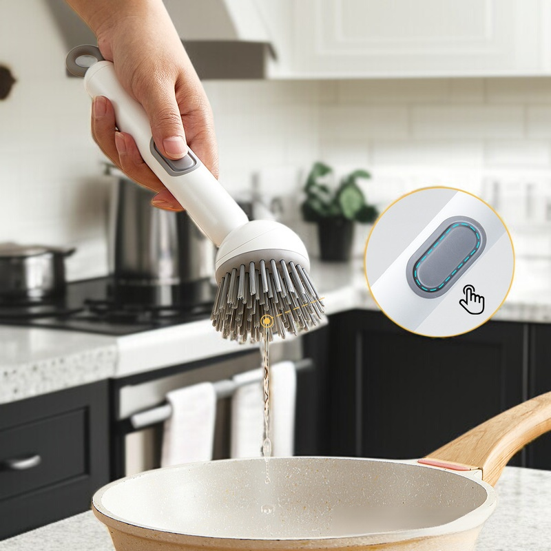 キッチン液体鍋ブラシ 長い柄 回転式ブラシ 家庭用掃除ブラシ ワイヤーボール交換用