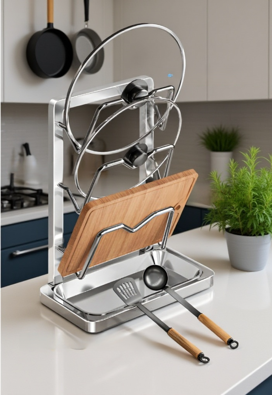 주방 정리에 효과적인 냄비 뚜껑 걸이 사용 예시