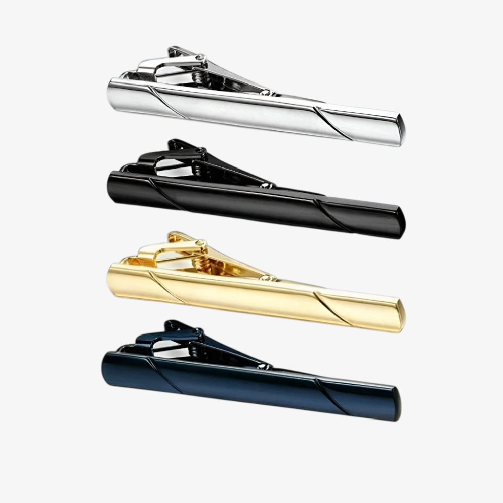 Stainless steel tie clip on a formal shirt
