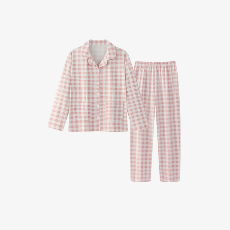 R-レディース秋冬コットンホームウェア春秋チェック柄新疆綿パジャマトップスアウターとしても着用できるゆったりオールマッチパジャマ