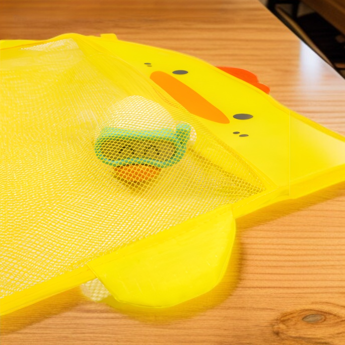 子供用お風呂用おもちゃ収納ネットバッグ おもちゃポケット 防水排水 漫画かわいいアヒル収納バッグ ベビーバスルーム 吸盤付き吊り下げバッグ