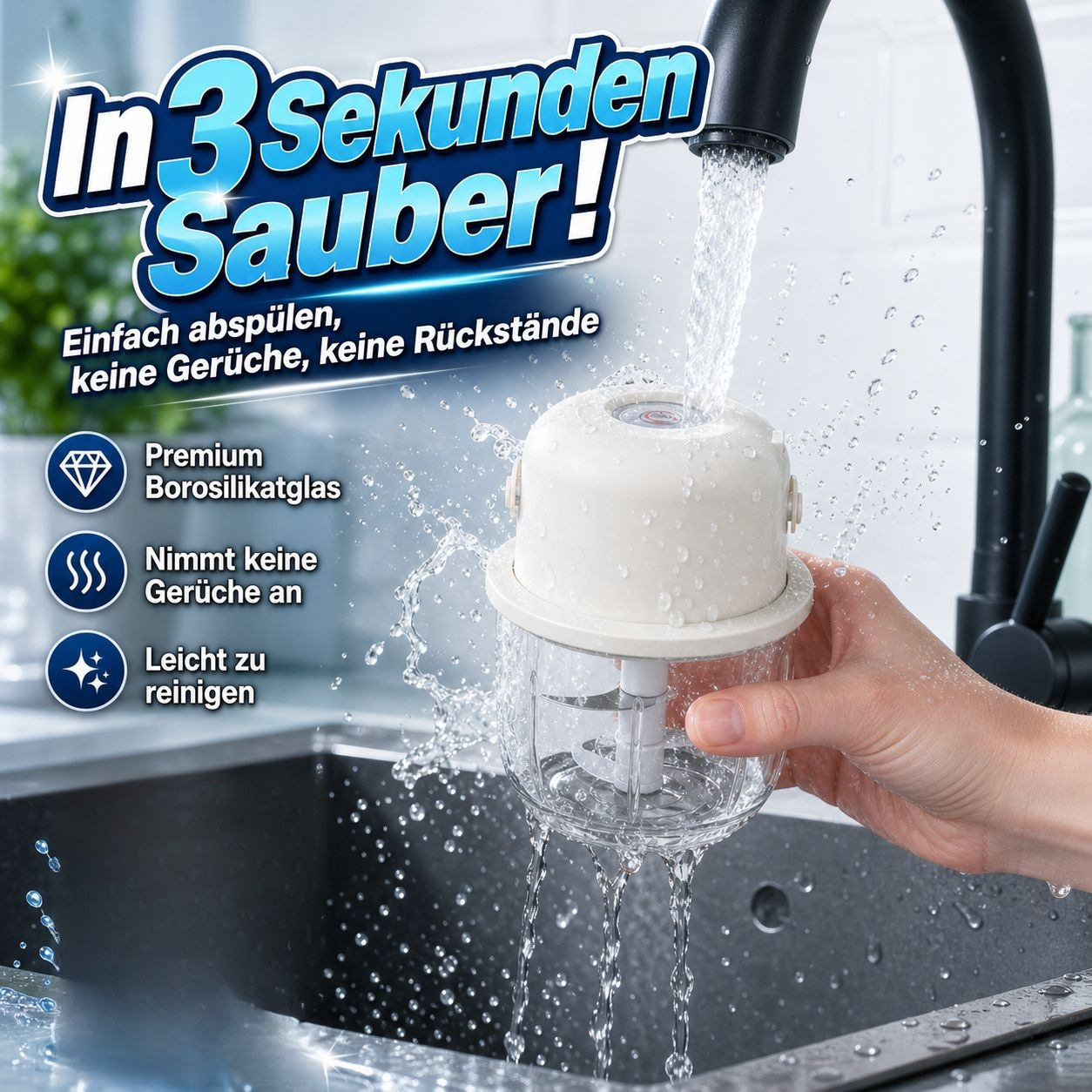 Kompakter Allzweckmixer zum Zerdrücken von Knoblauch und Hackfleisch