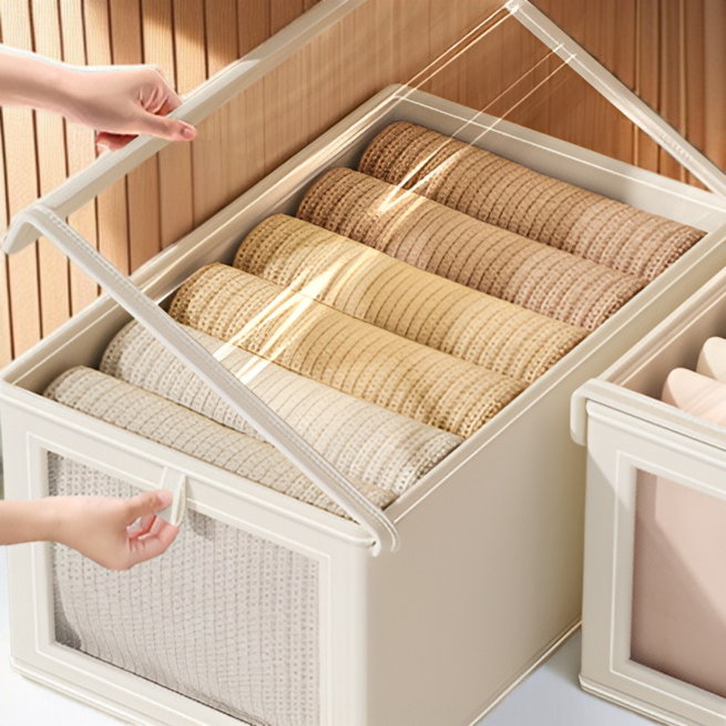 가정용 라지 수납함 접이식 분리 수납 정리함 뚜껑 달린 방진 의류 수납함 옥스포드 베란다 수납함