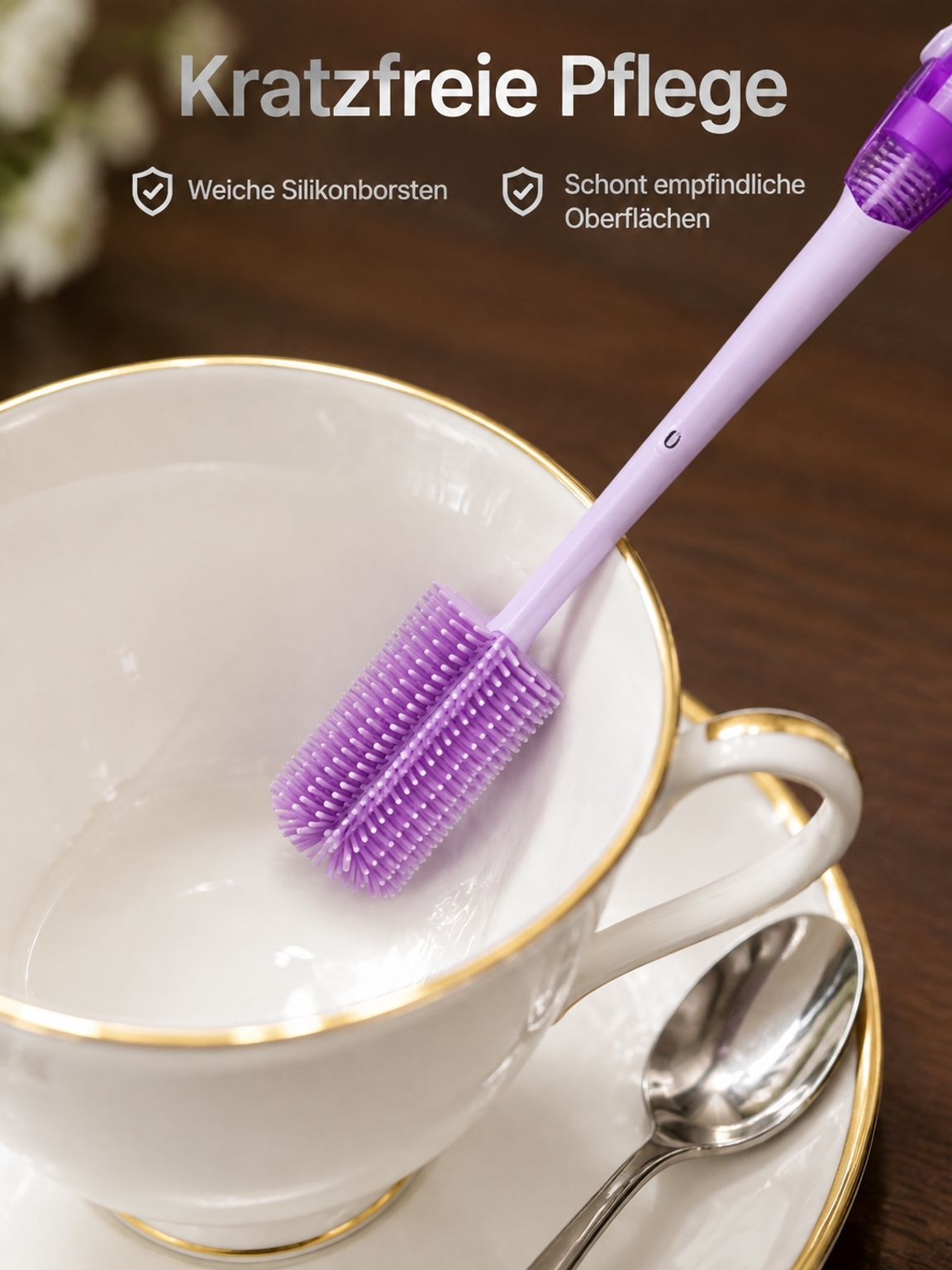 Universell einsetzbare Bürste für Becher, Gläser und Küchenutensilien