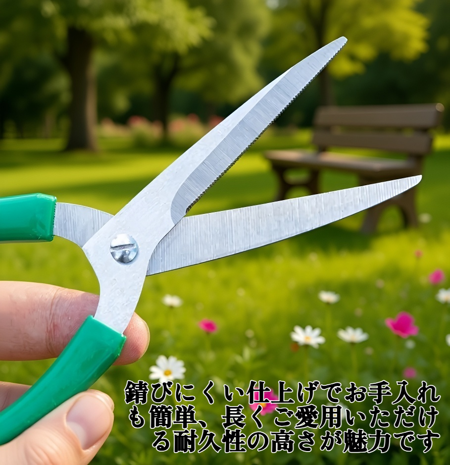 鋭利な刃先を持つ盆栽鋏のクローズアップ