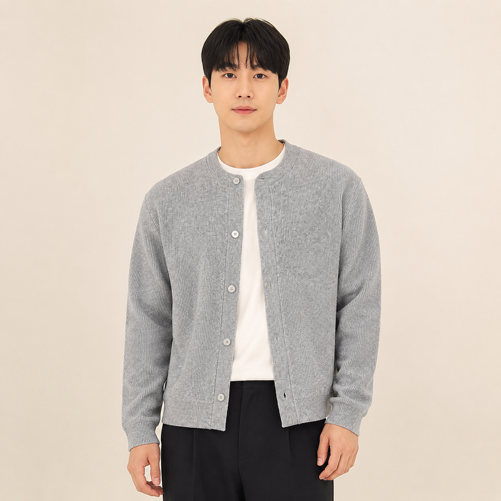 남성 한풍 심플 솔리드 컬러 가을겨울 라운드넥 가디건