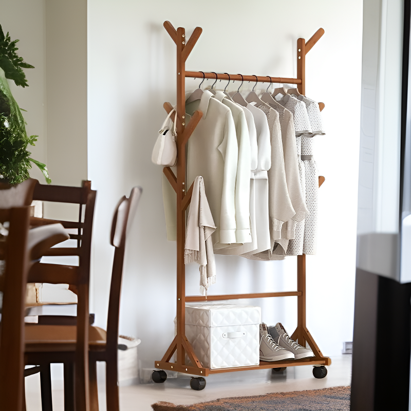 Wooden Multifunctional Hat Stand Quilt Drying Pole Clothes Hanger for Balcony and Bedroom