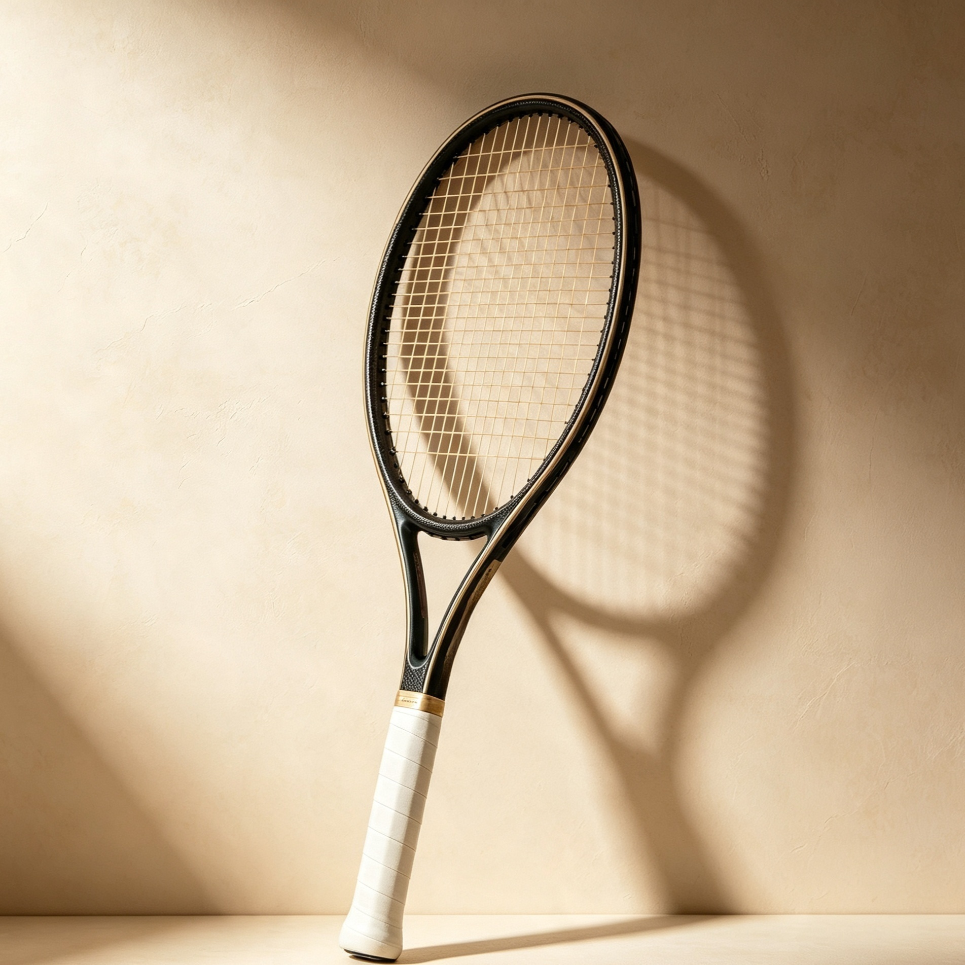 Retro gold-rimmed tennis racket