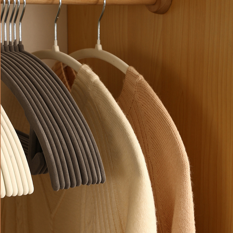 塑膠衣架植絨防滑無痕衣撐天鵝絨晾衣架