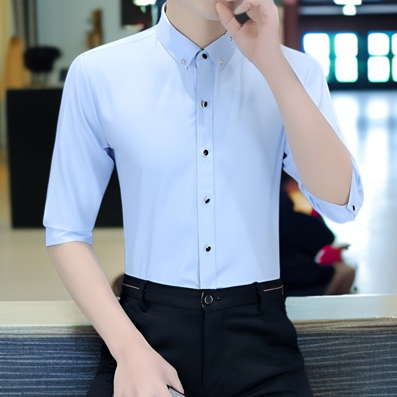비즈니스 펌 없이 슬림 남성 셔츠 긴팔 가벼운 자수 셔츠 스판 캐주얼 셔츠