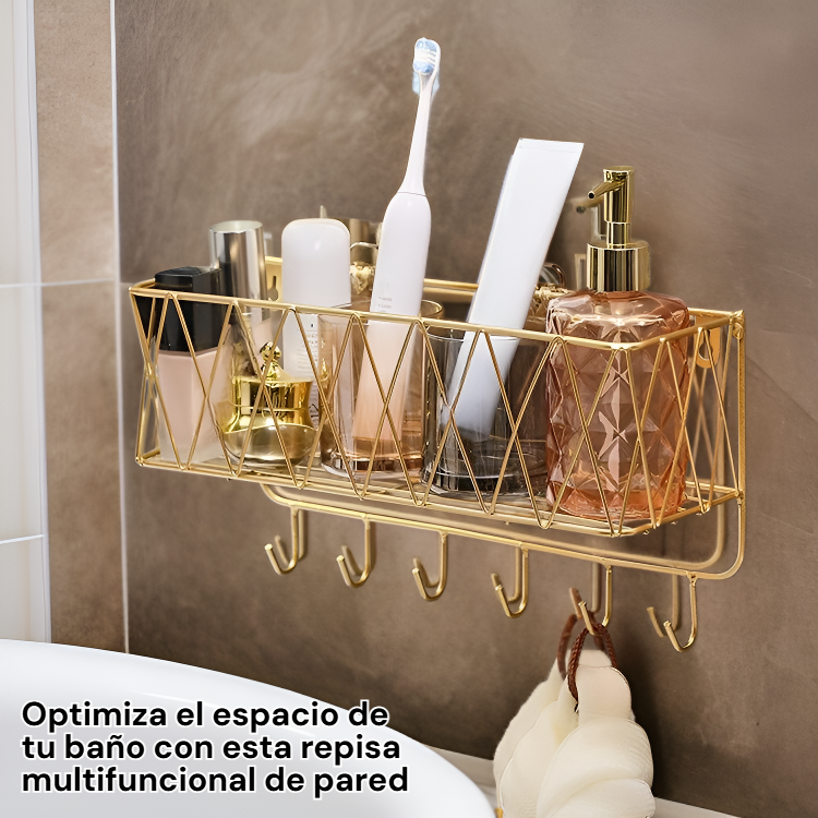 Repisa multifuncional de pared para baño, colgador de cosméticos