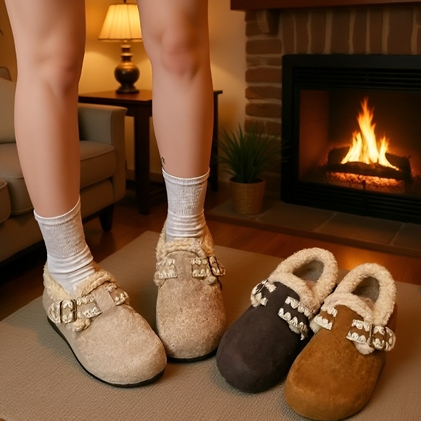 화이트 소프트 버켄 융털 도톰 워커 여성 겨울 플랫 면화 원터치 플랫 컴포트화