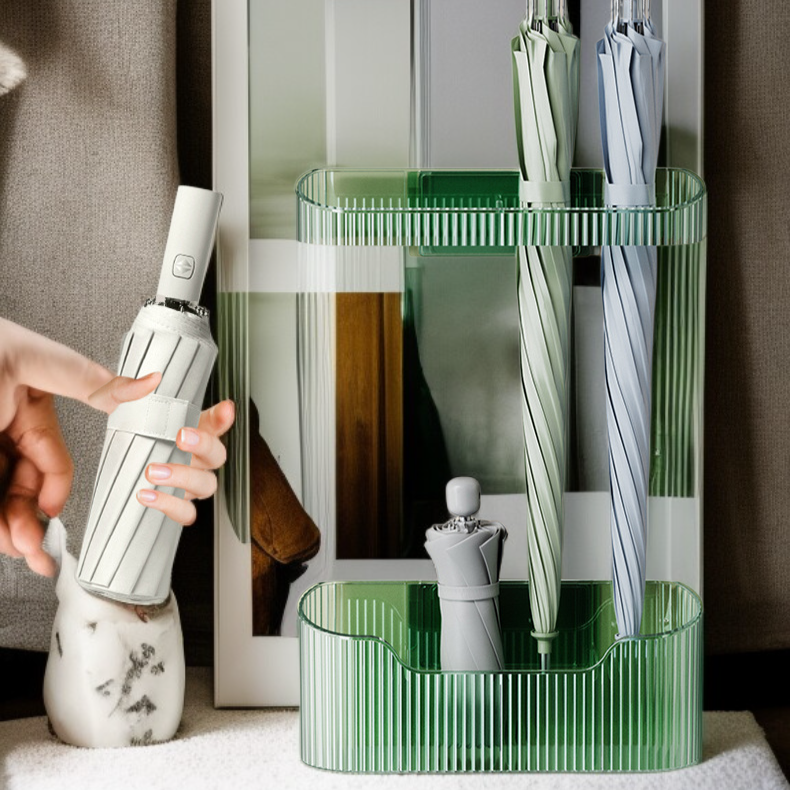 Instalar un estante para guardar paraguas montado en la pared.