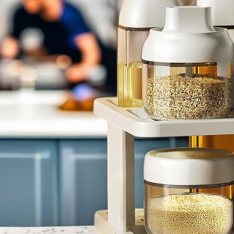 Double-Layered Spice Jar Organizer with Labels