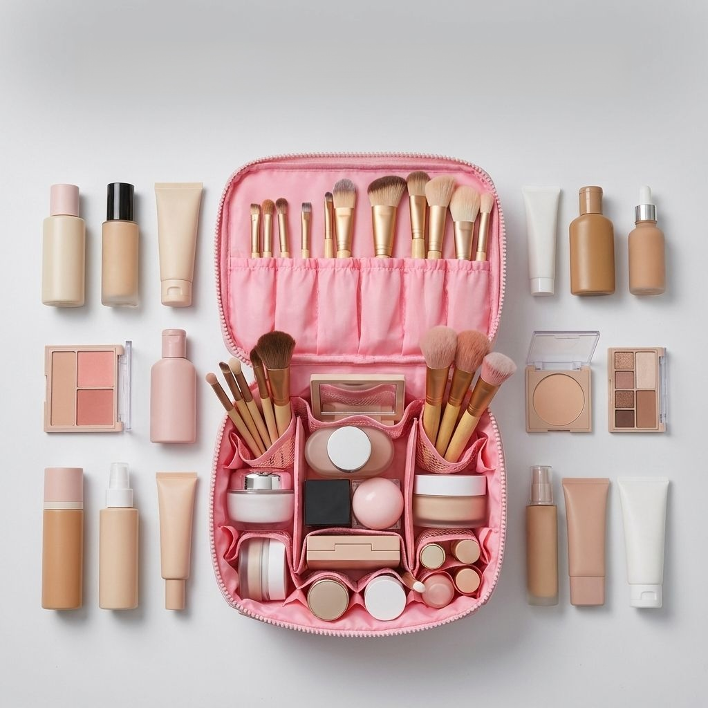 Tragbare Kosmetik- und Kulturtasche mit großem Fassungsvermögen und mehreren Fächern