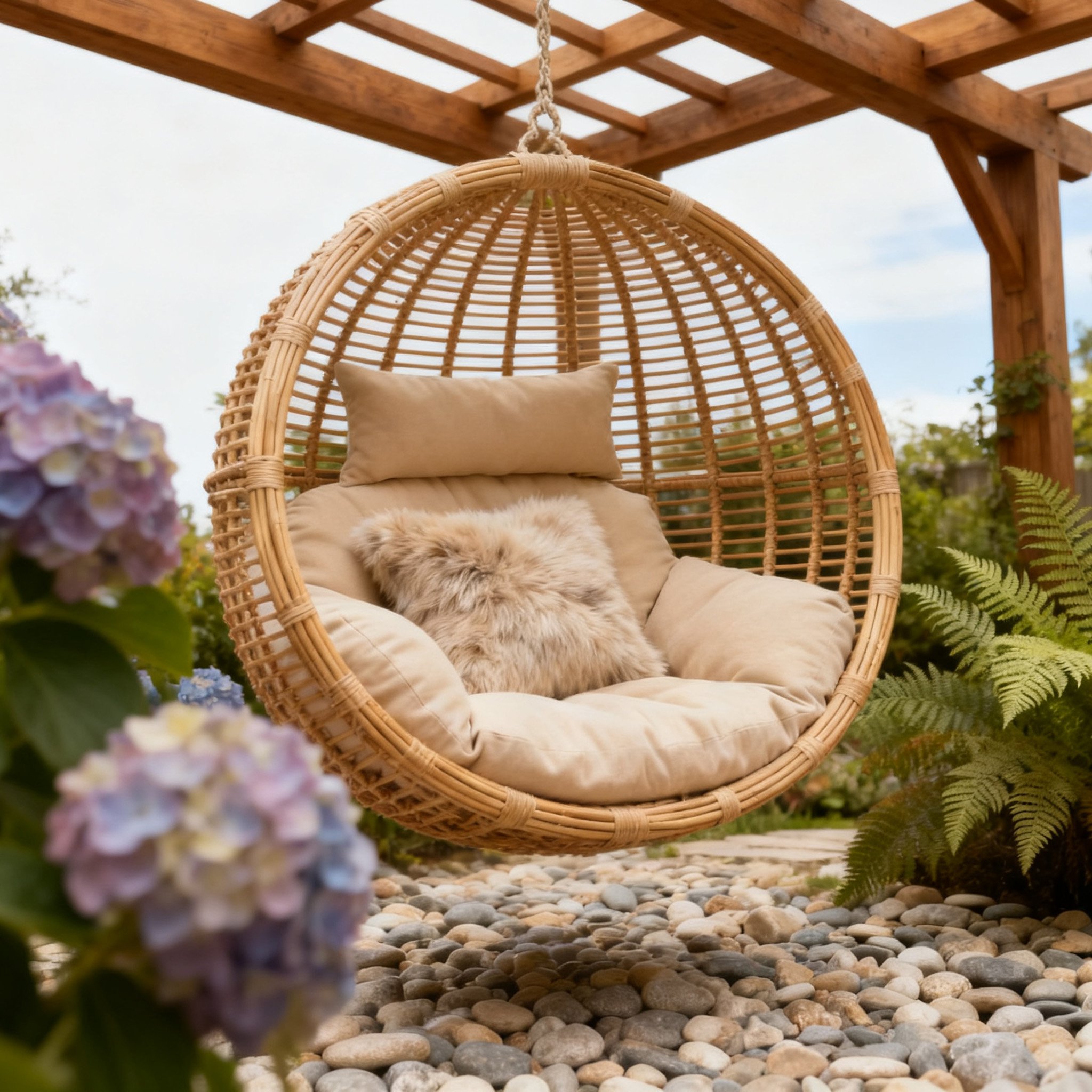 자연 라탄 소재의 해먹의자 전면 모습