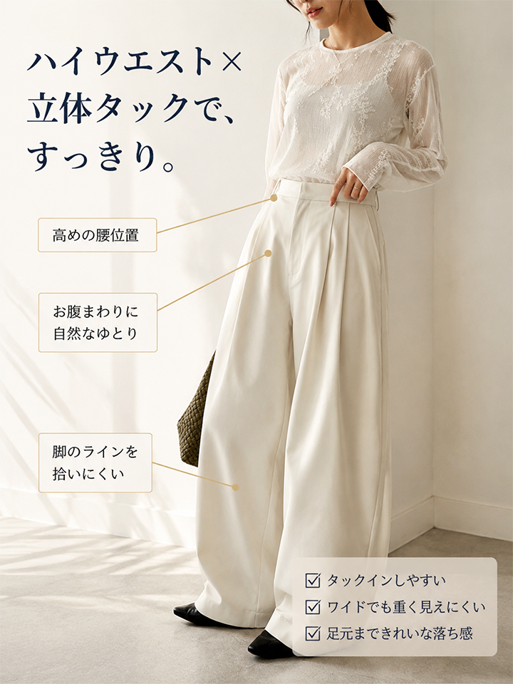【2026秋新作】Monolly 美脚タックワイドパンツ | 3:7黄金比・高見え・ストレスフリー