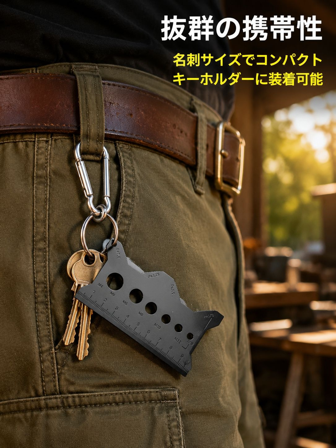 定規でネジの厚みを正確に計測するシーン