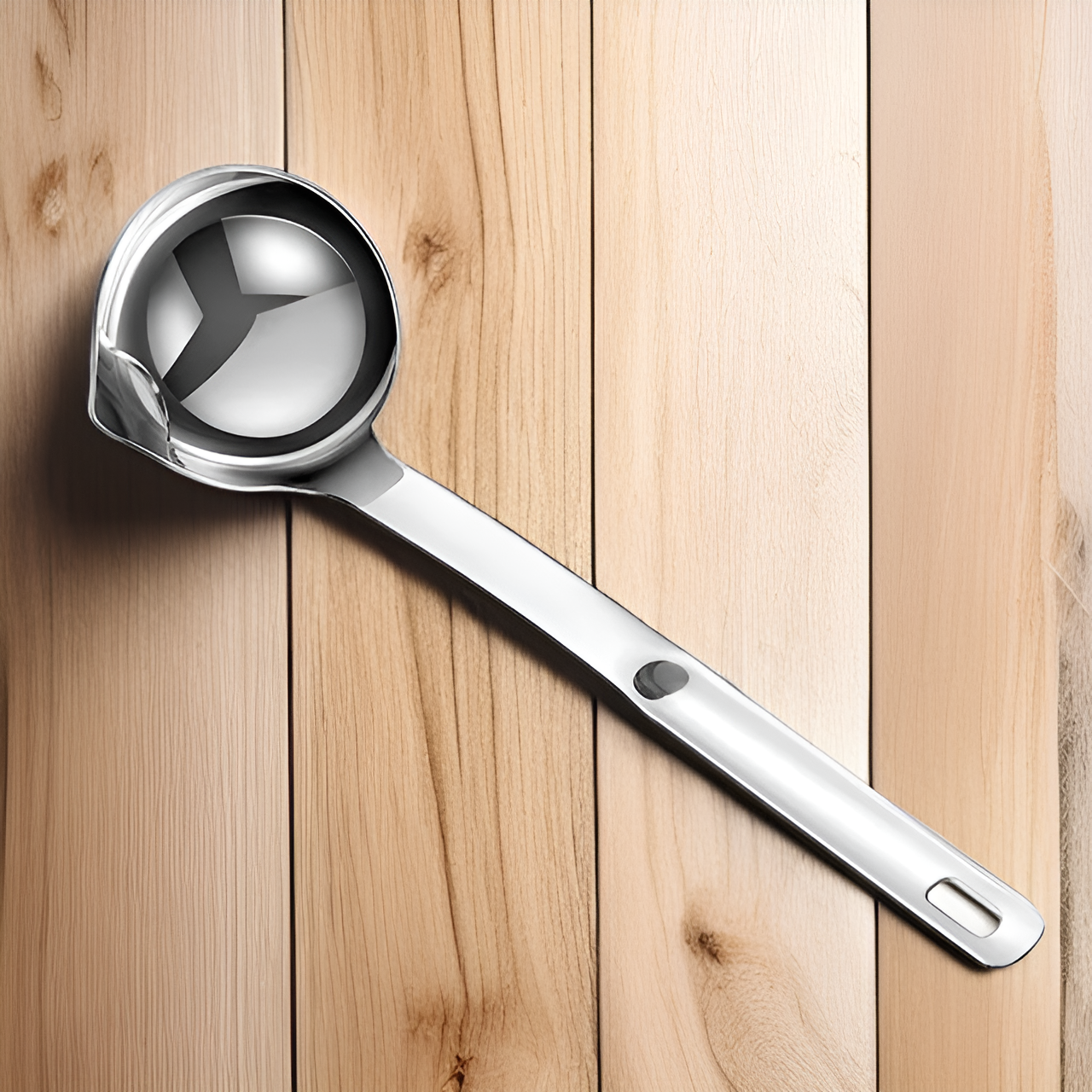 Stainless steel spoon with oil and soup separator