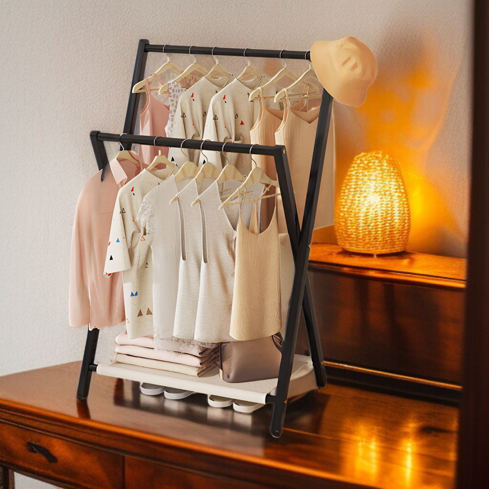 Bamboo folding indoor clothes rack/clothes hanger, simple clothes hanger, natural material, odorless