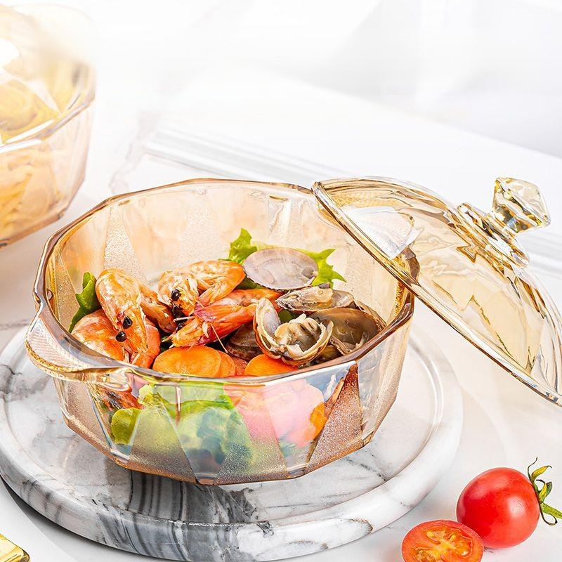 蓋付きのガラス製両手持ちスープボウル