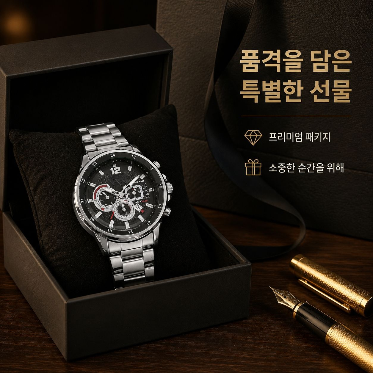남성용 고급 스틸 밴드 쿼츠 시계