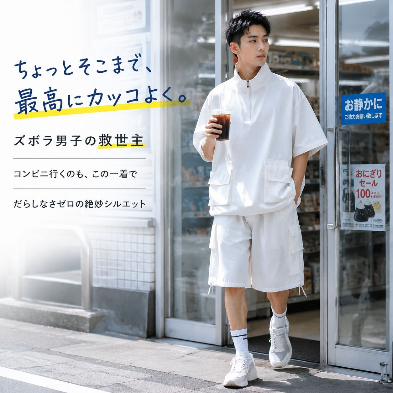 夏メンズ作業用ハーフジップ半袖トップス