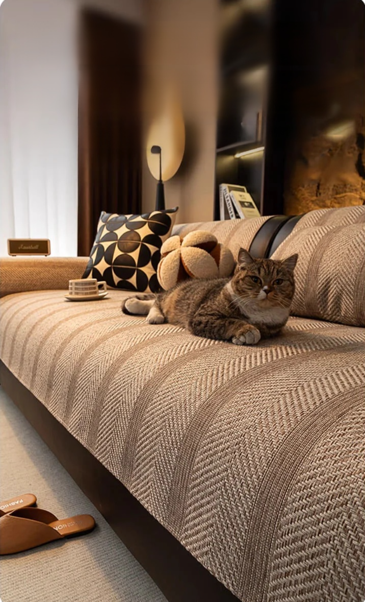 Leichte Leinenimitat Fischgrät Sofa Matte auf modernem Sofa