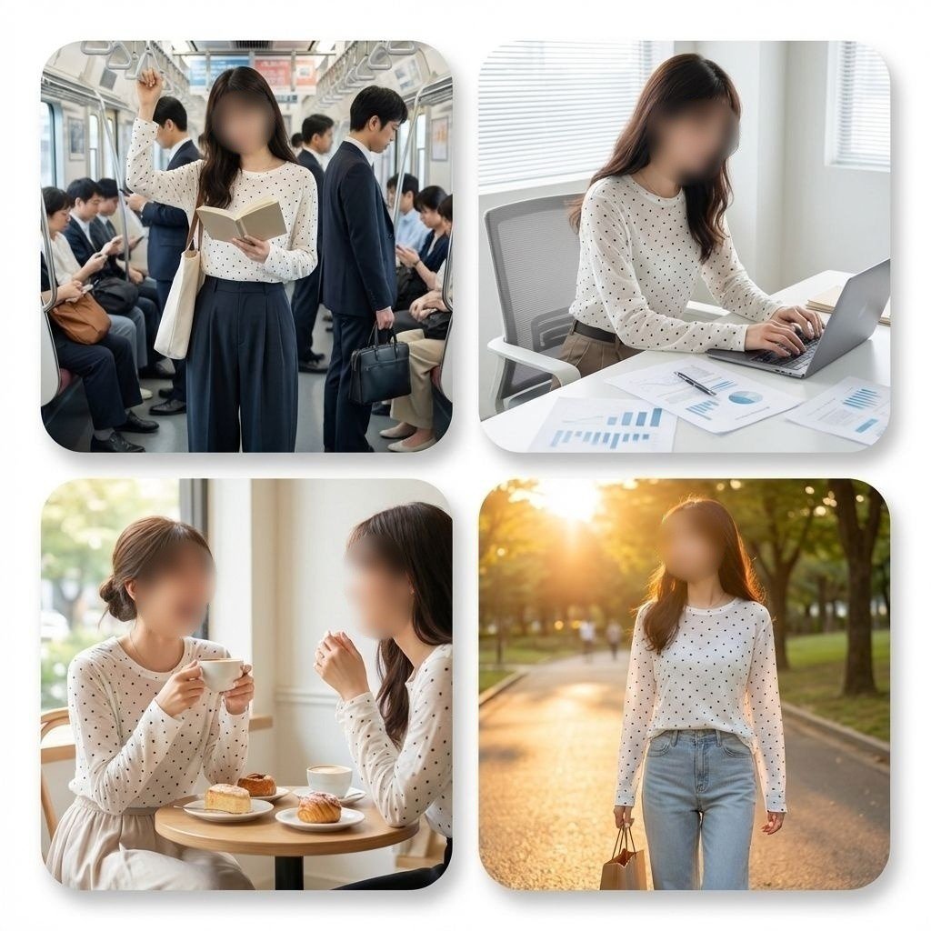 レディースドットテンセルマスクTシャツ長袖インナー