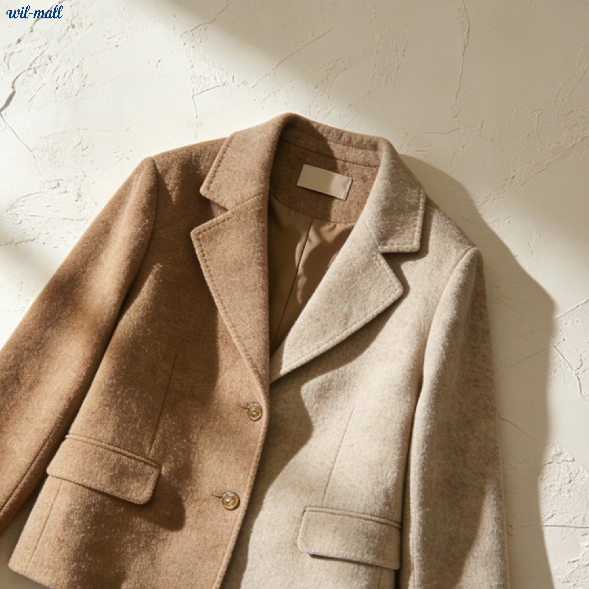 세련된 배색 양면 울 코트 착용 모습