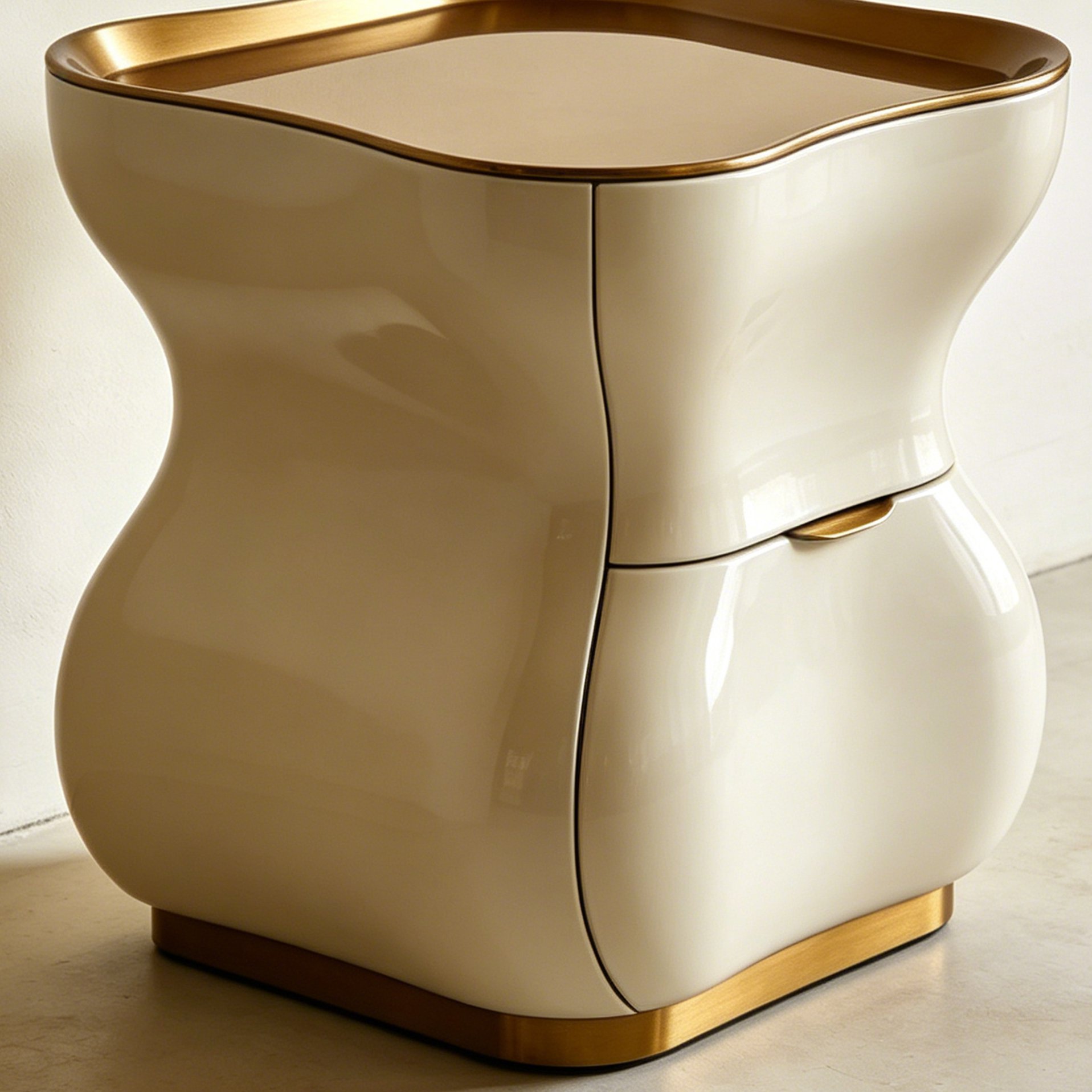 Nachttisch im Creme-Stil mit unregelmäßiger Form